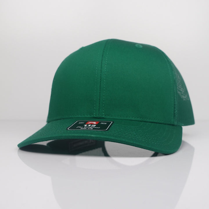 Custom Embroidered Trucker Hat - Richardson 112 option shown in Kelly Green