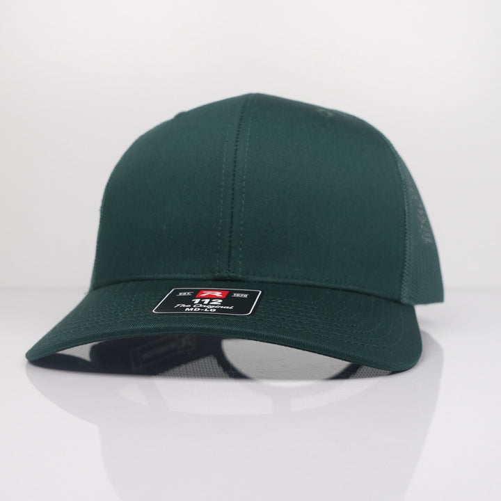 Custom Embroidered Trucker Hat - Richardson 112 option shown in Dark Green
