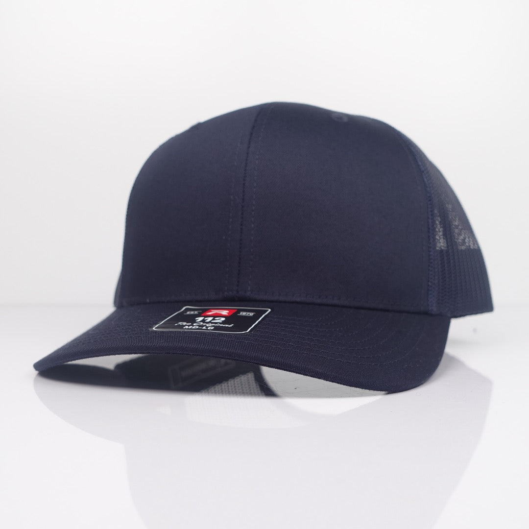 Custom Embroidered Trucker Hat - Richardson 112 option shown in Navy