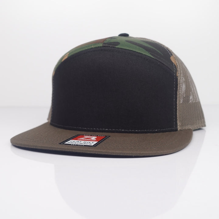 Custom Flat Bill Hat - Richardson 168 shown in Black Camo / Loden