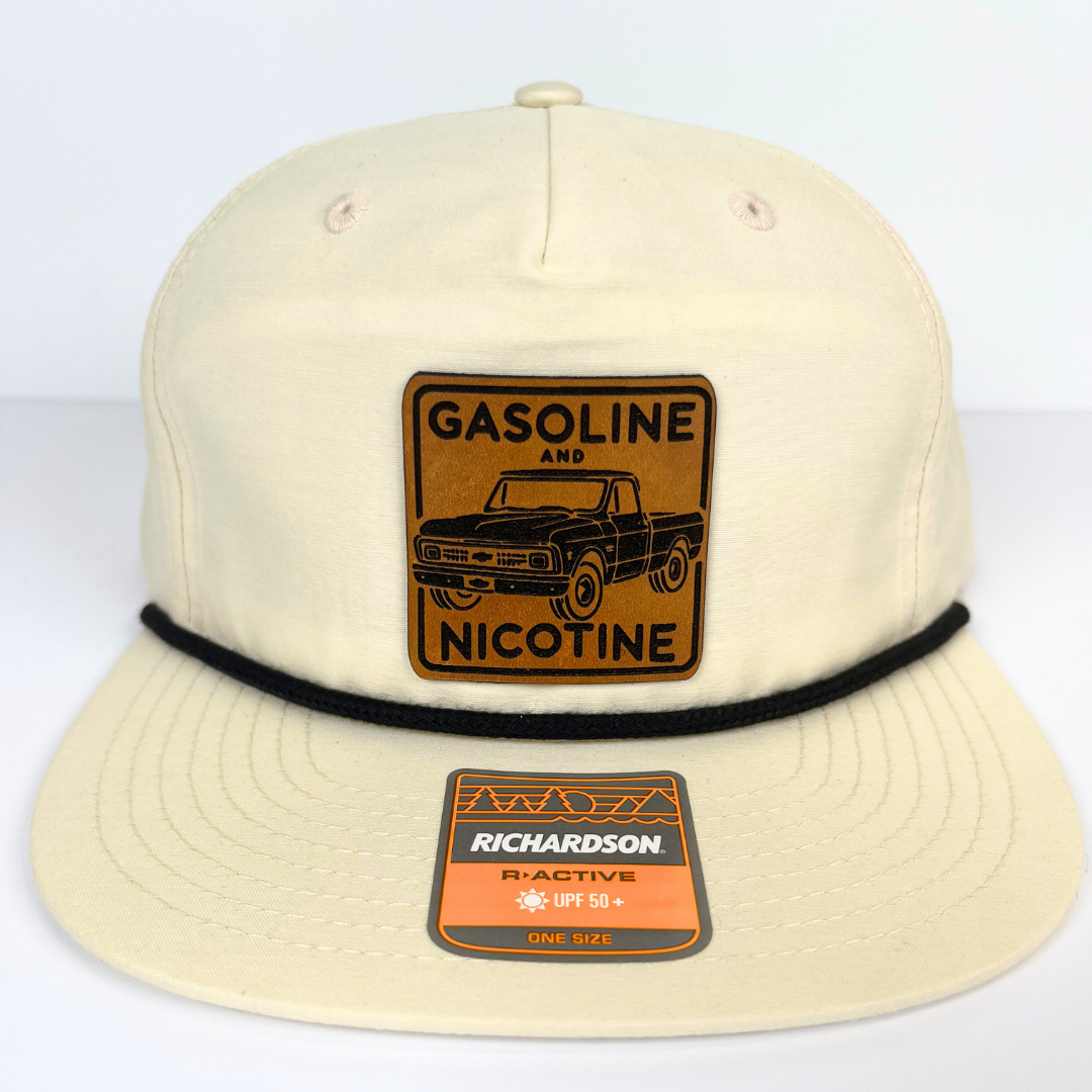 Gasoline and Nicotine Hat Richardson 256 Beige / Black Umpqua Snapback R-Active UPF 50+ Cap