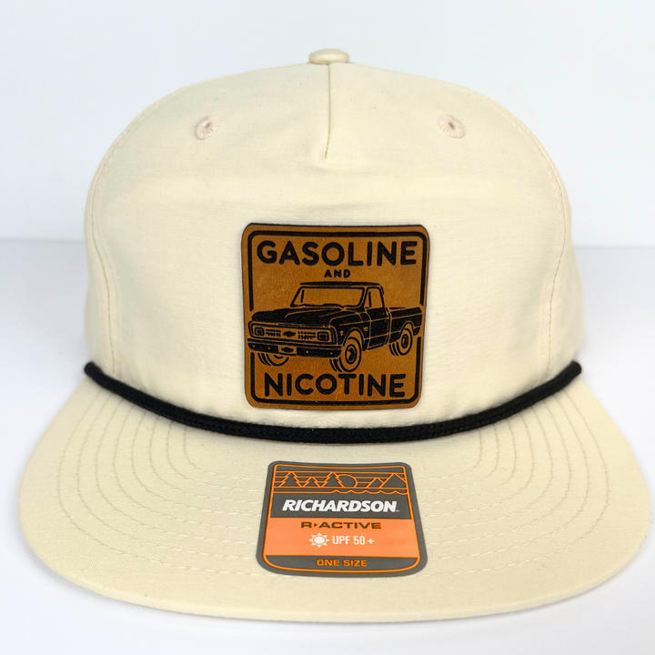 Gasoline and Nicotine Hat Richardson 256 Beige / Black Umpqua Snapback R-Active UPF 50+ Cap