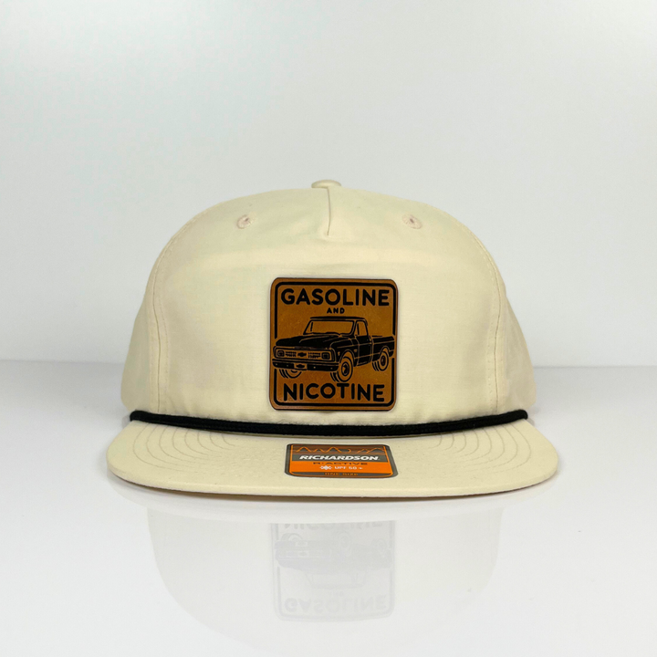 Gasoline and Nicotine Hat Richardson 256 Beige / Black Umpqua Snapback R-Active UPF 50+ Cap