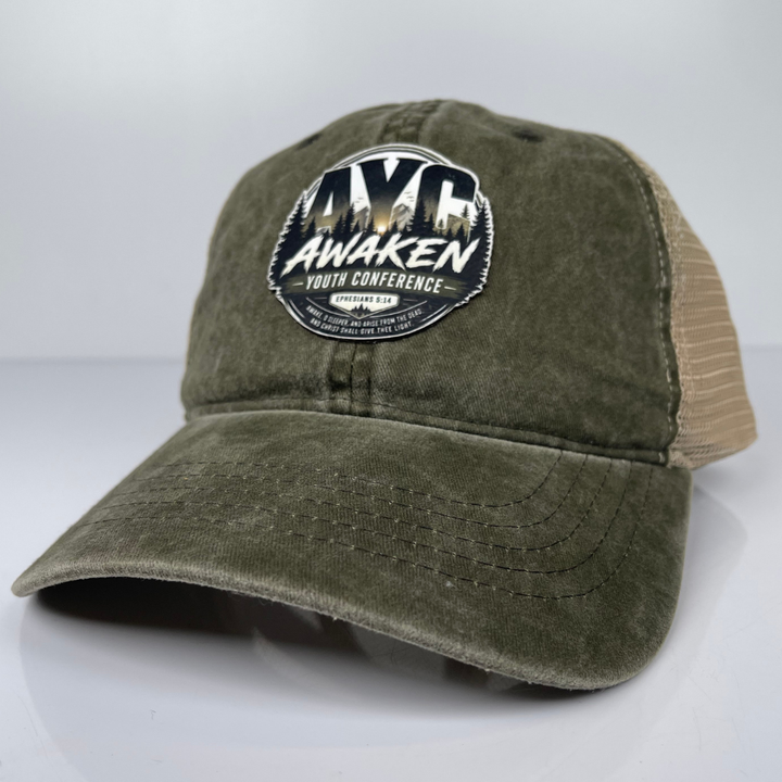 Awaken Youth Conference Infinity Her TESS hat with custom leather patch, front view
