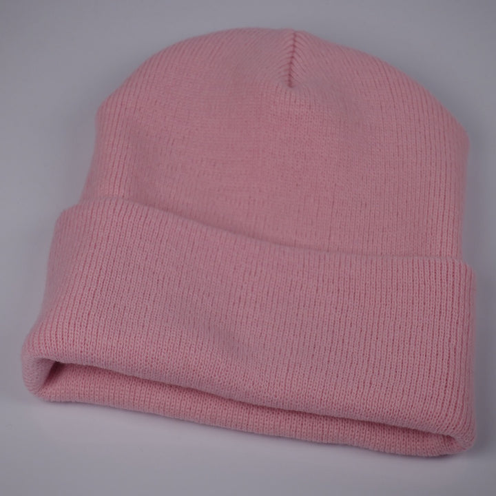 Custom Embroidered Beanie - Yupoong 1501KC option shown in Baby Pink