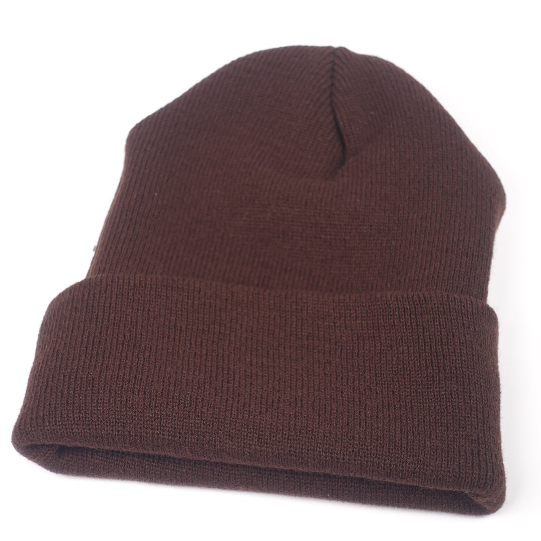 Custom Embroidered Beanie - Yupoong 1501KC option shown in Brown
