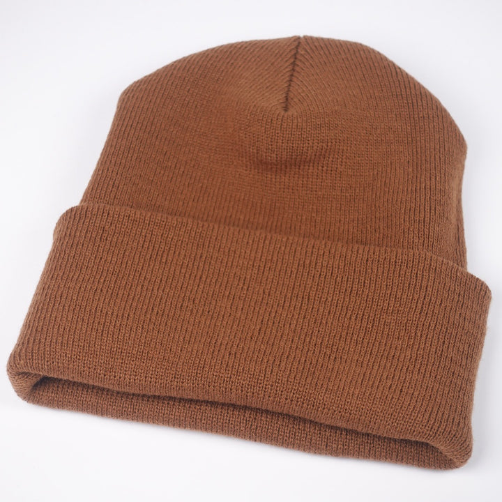 Custom Embroidered Beanie - Yupoong 1501KC option shown in Caramel