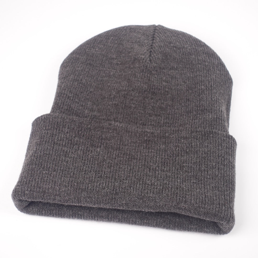 Custom Embroidered Beanie - Yupoong 1501KC option shown in Dark Grey
