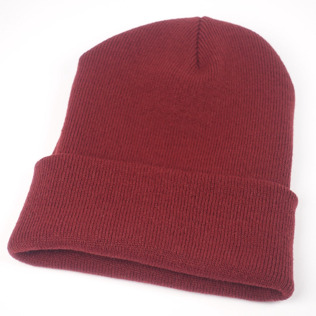 Custom Embroidered Beanie - Yupoong 1501KC option shown in Maroon