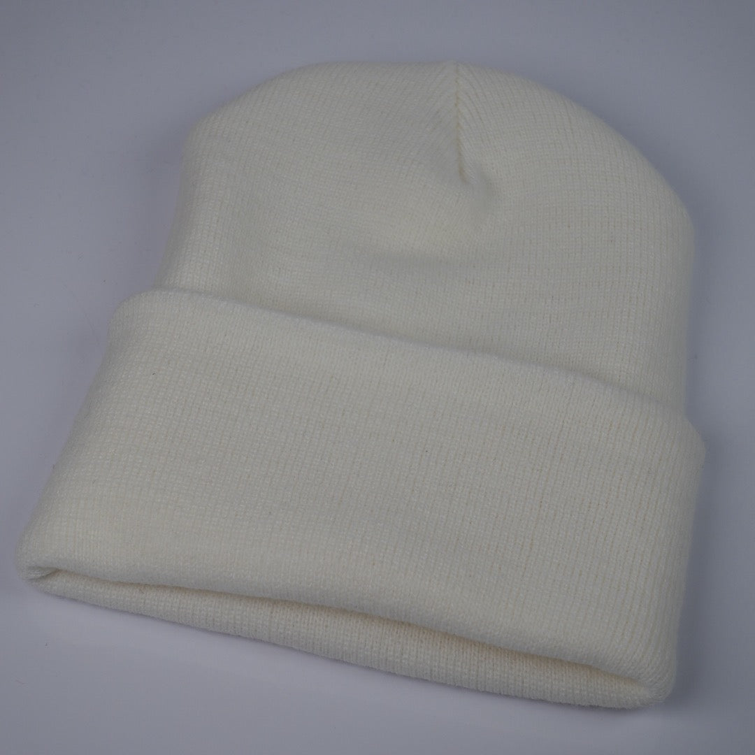 Custom Embroidered Beanie - Yupoong 1501KC option shown in White