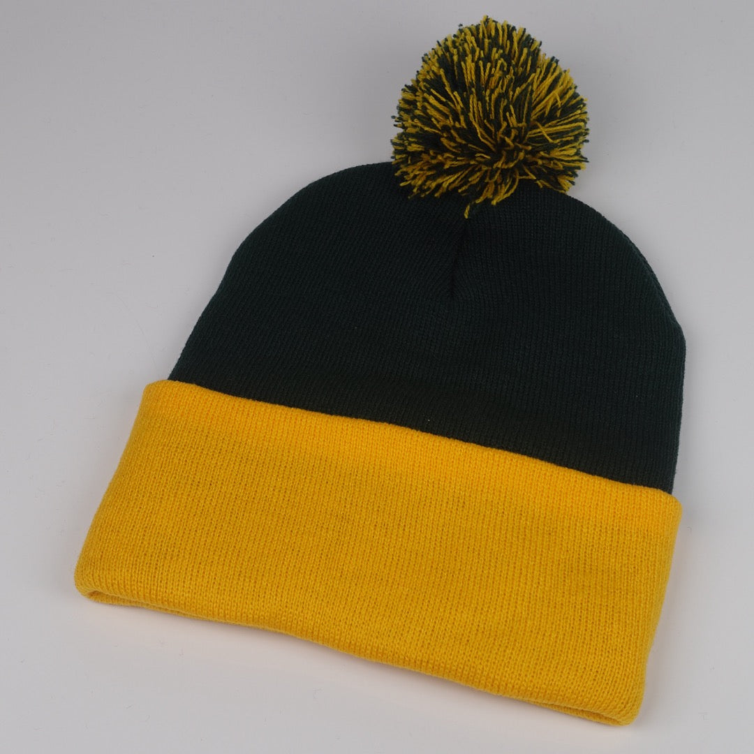 Custom Embroidered Pom Beanie - Sportsman SP15 option shown in Black / Gold
