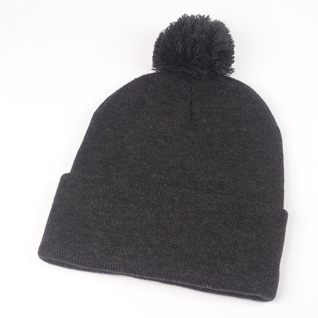 Custom Embroidered Pom Beanie - Sportsman SP15 option shown in Dark Heather Grey