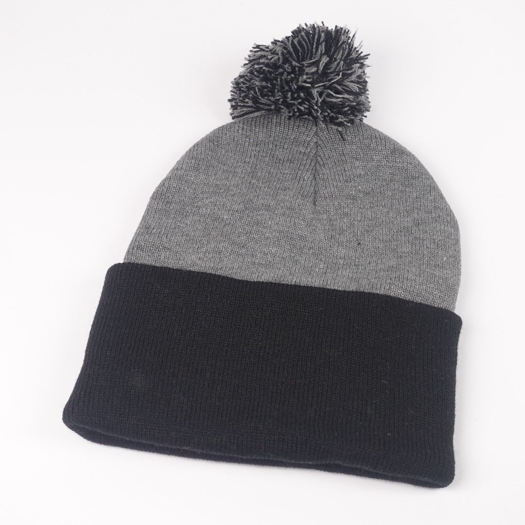 Custom Embroidered Pom Beanie - Sportsman SP15 option shown in Dark Heather Grey / Black
