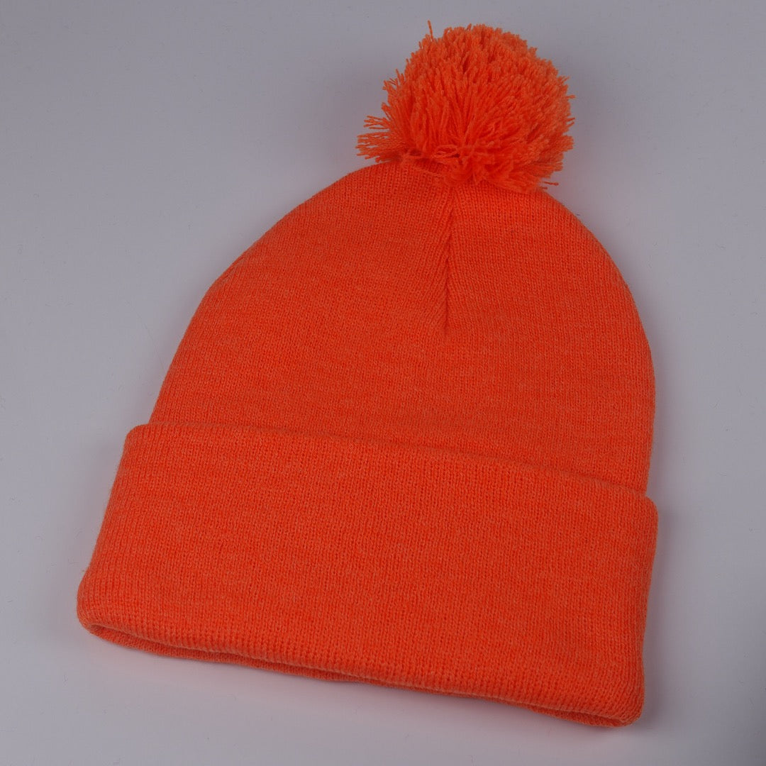 Custom Embroidered Pom Beanie - Sportsman SP15 option shown in Hunter Orange