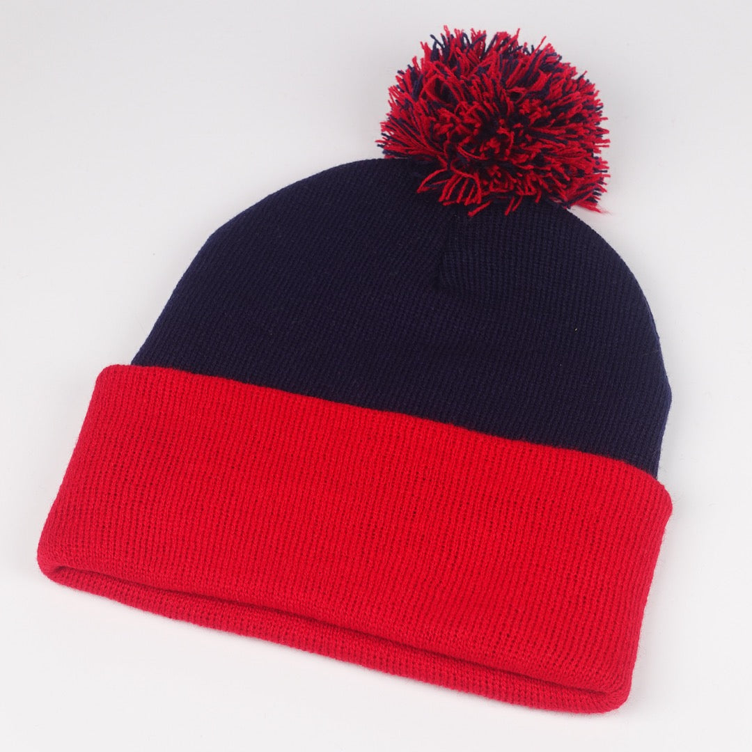 Custom Embroidered Pom Beanie - Sportsman SP15 option shown in Navy / Red