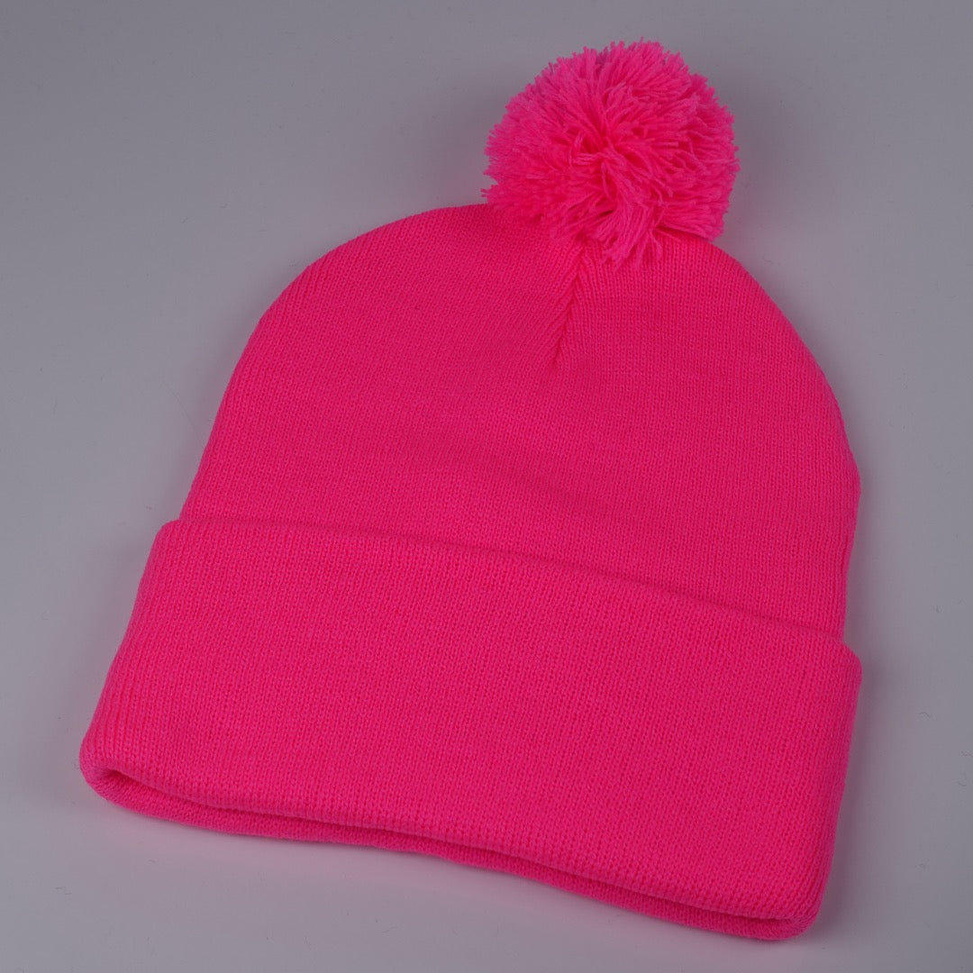 Custom Embroidered Pom Beanie - Sportsman SP15 option shown in Neon Pink