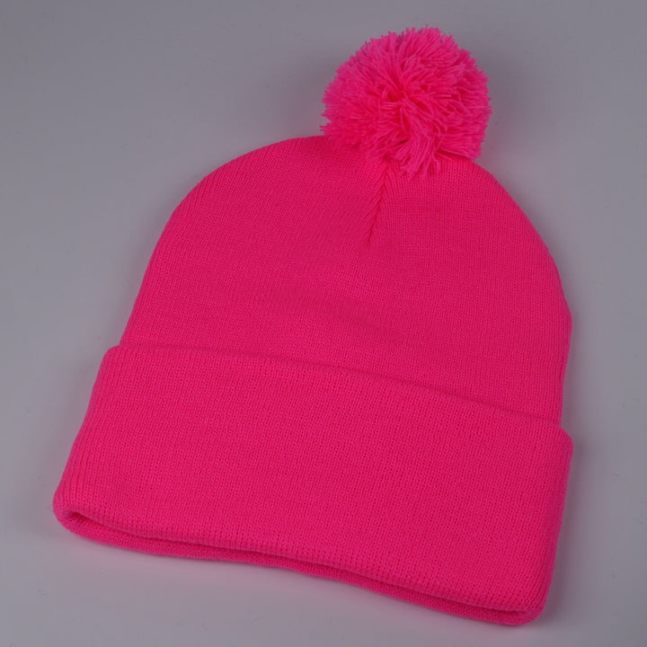 Custom Embroidered Pom Beanie - Sportsman SP15 option shown in Neon Pink
