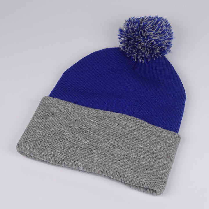 Custom Embroidered Pom Beanie - Sportsman SP15 option shown in Royal / Light Heather Grey