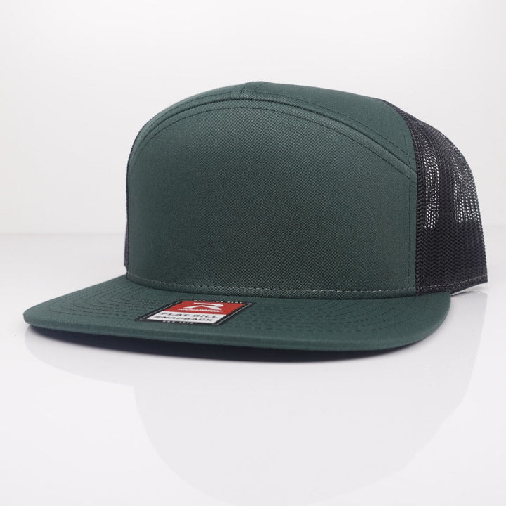 Custom Embroidered Flat Bill Hat - Richardson 168 option shown in Dark Green / Black