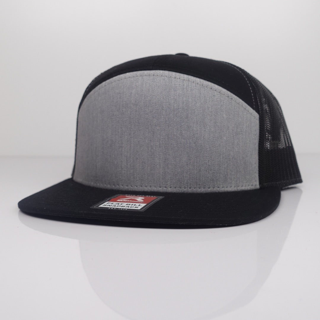 Custom Embroidered Flat Bill Hat - Richardson 168 option shown in Heather Grey / Black