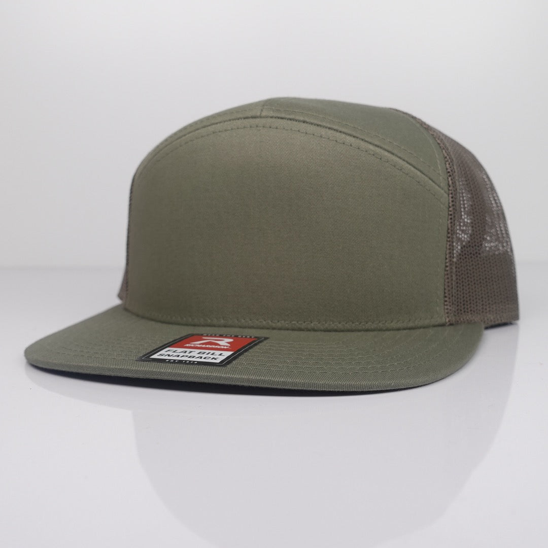 Custom Embroidered Flat Bill Hat - Richardson 168 option shown in Loden / Loden