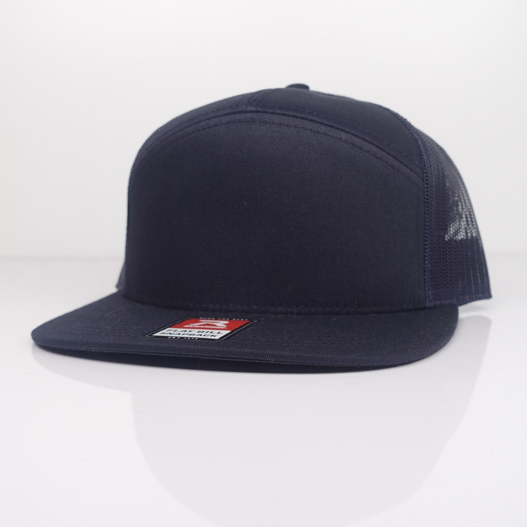 Custom Embroidered Flat Bill Hat - Richardson 168 option shown in Navy / Navy