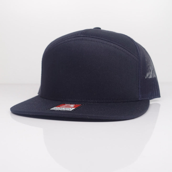 Custom Embroidered Flat Bill Hat - Richardson 168 option shown in Navy / Navy