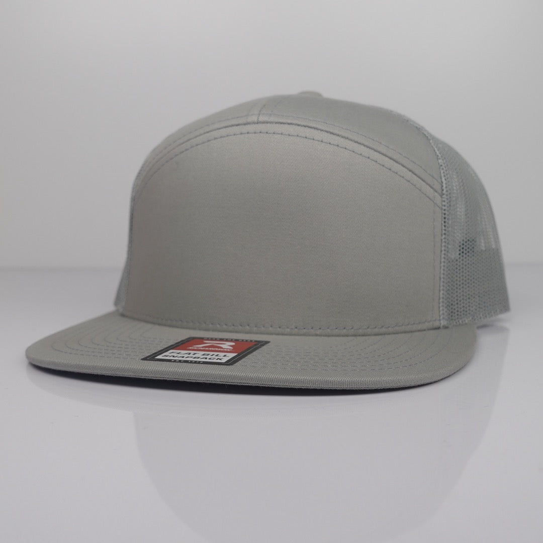 Custom Embroidered Flat Bill Hat - Richardson 168 option shown in Quarry Grey