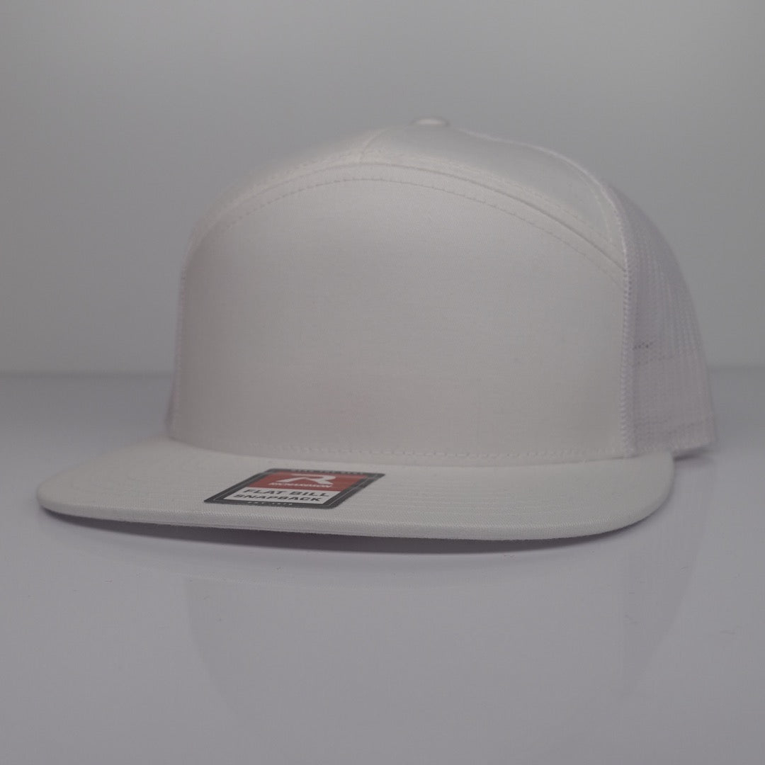 Custom Embroidered Flat Bill Hat - Richardson 168 option shown in White / White