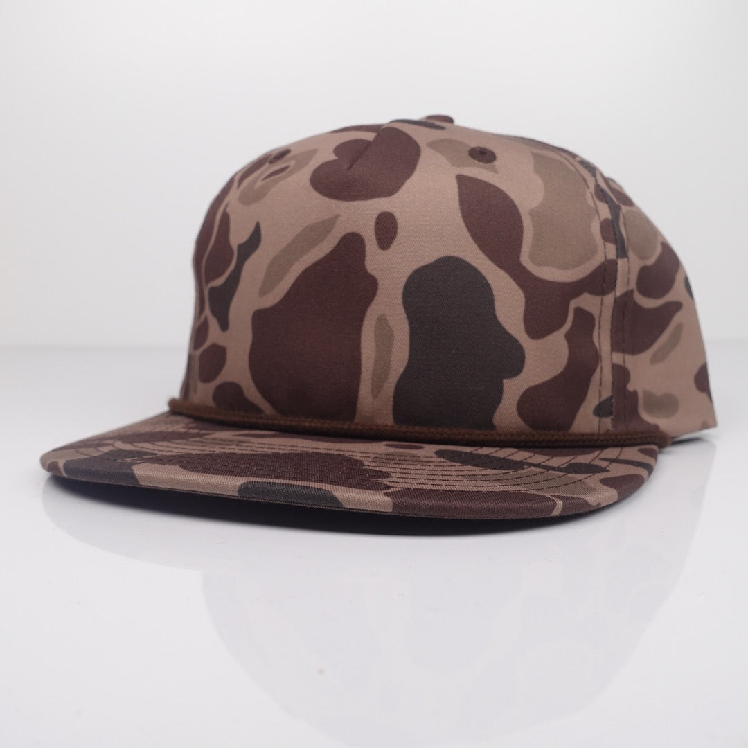 Custom Embroidered Rope Hat - Richardson 256 option shown in Bark Duck Camo / Brown