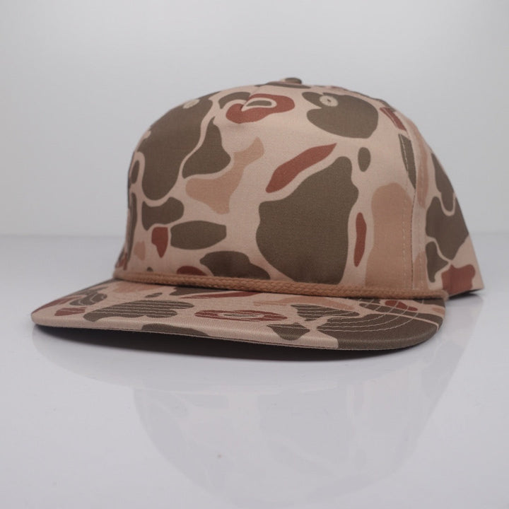 Custom Embroidered Rope Hat - Richardson 256 option shown in Harvest Duck Camo / Light Brown