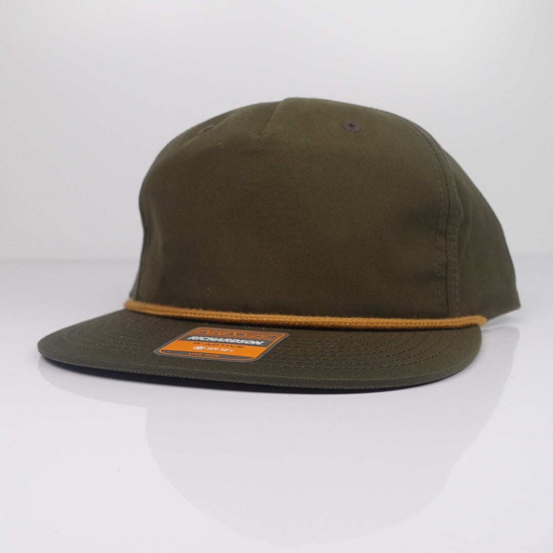 Custom Embroidered Rope Hat - Richardson 256 option shown in Loden / Amber Gold