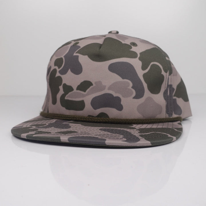Custom Embroidered Rope Hat - Richardson 256 option shown in Marsh Duck Camo / Olive Green