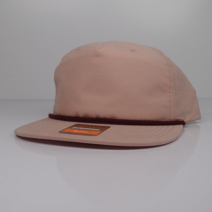 Custom Embroidered Rope Hat - Richardson 256 option shown in Pale Peach / Maroon