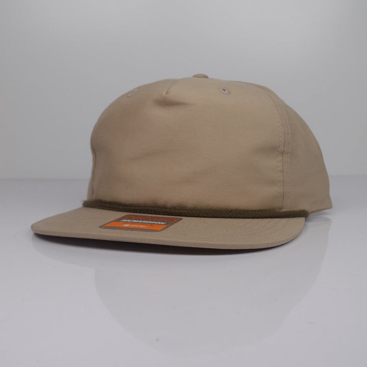 Custom Embroidered Rope Hat - Richardson 256 option shown in Sand Dune / Loden Green