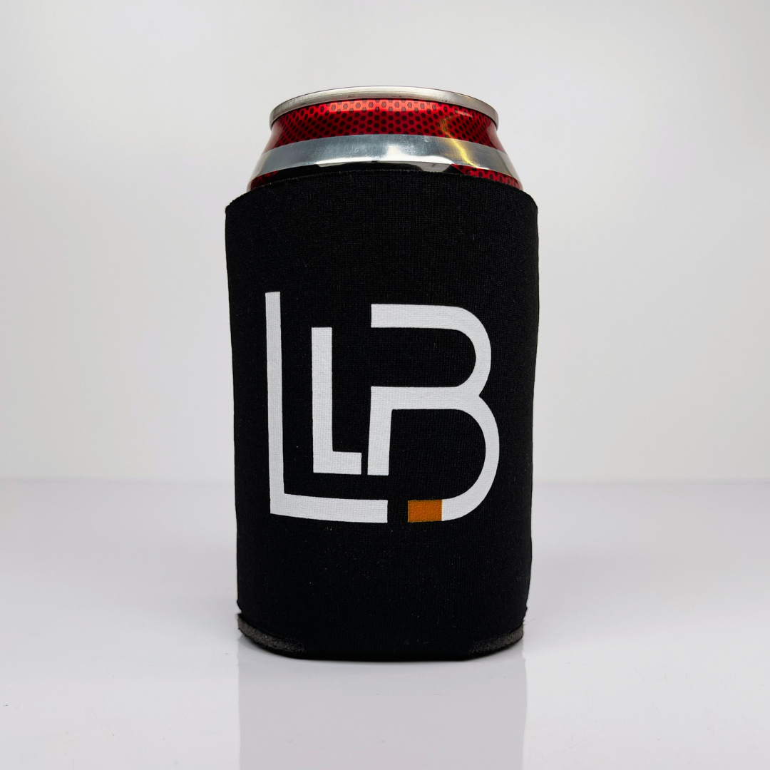 Live Like Branson black foam koozie with LLB monogram