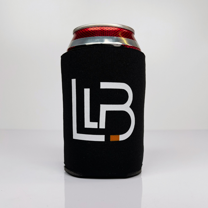 Live Like Branson black foam koozie with LLB monogram
