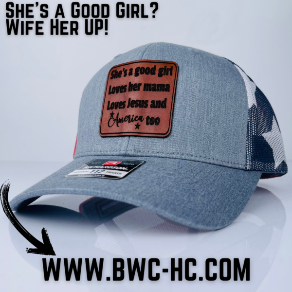 Confident Girl Gear, Custom Trucker Hat, Empowerment Apparel, Feminine Style, Inspirational Fashion, Leather Patch Hat, Positive Vibes Hat, Proud Girl Hat, She's A Good Girl Hat, Uplifting Hat