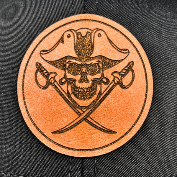 Adventure Hat, Bold Fashion, Captain's Hat, Custom Trucker Hat, Halloween Hat, Leather Patch Hat, Nautical Apparel, Pirate Hat, Pirate Symbol, Skull And Crossbones Captain Hat